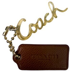 Coach Poppy Script Resin Clear Yellow Hangtag with Brown Leather Hangtag